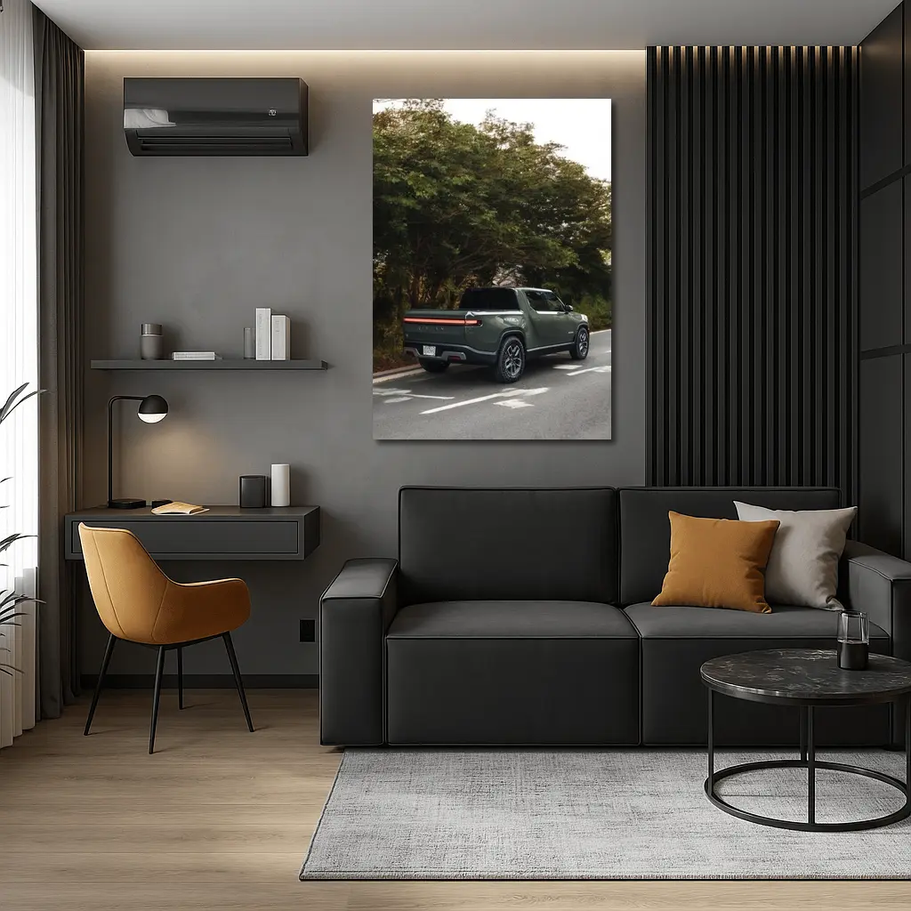 Rivian R1T Truck on Forest Road – Wall Art