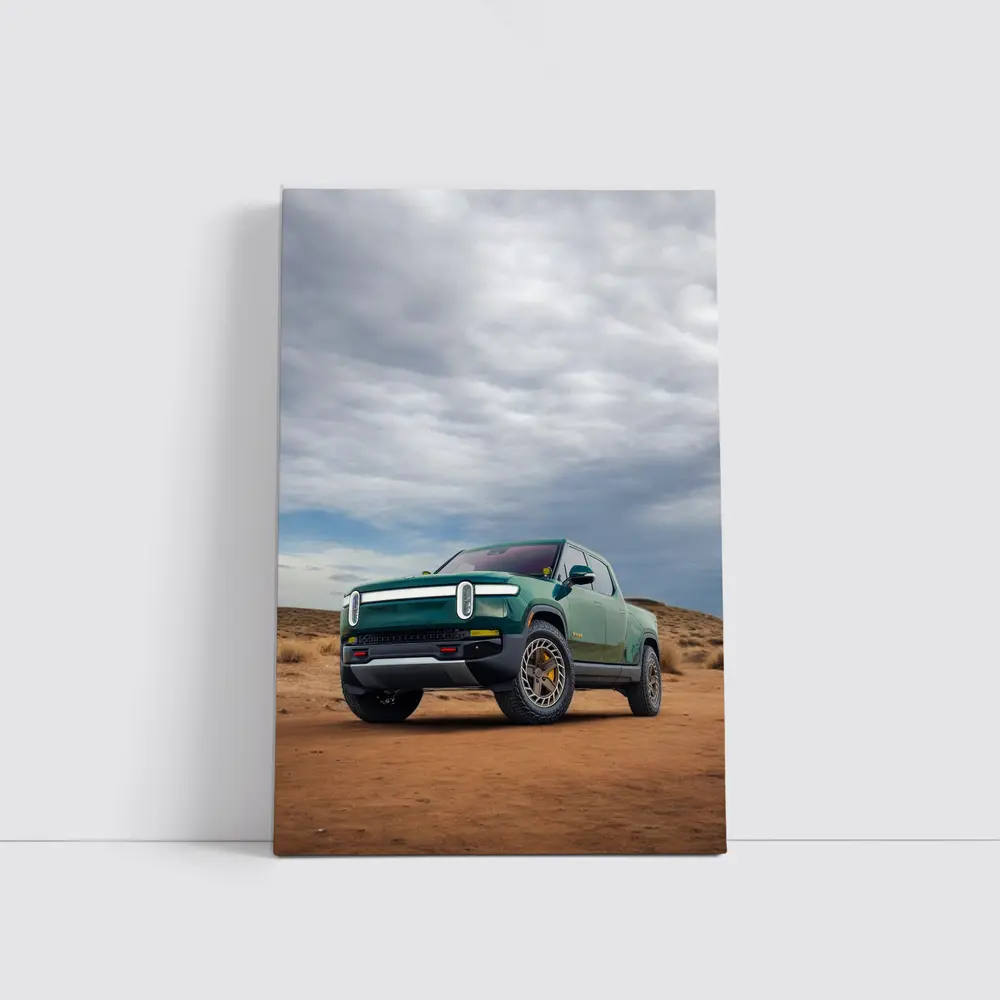 Rivian R1T Green Truck Desert Landscape – Wall Art