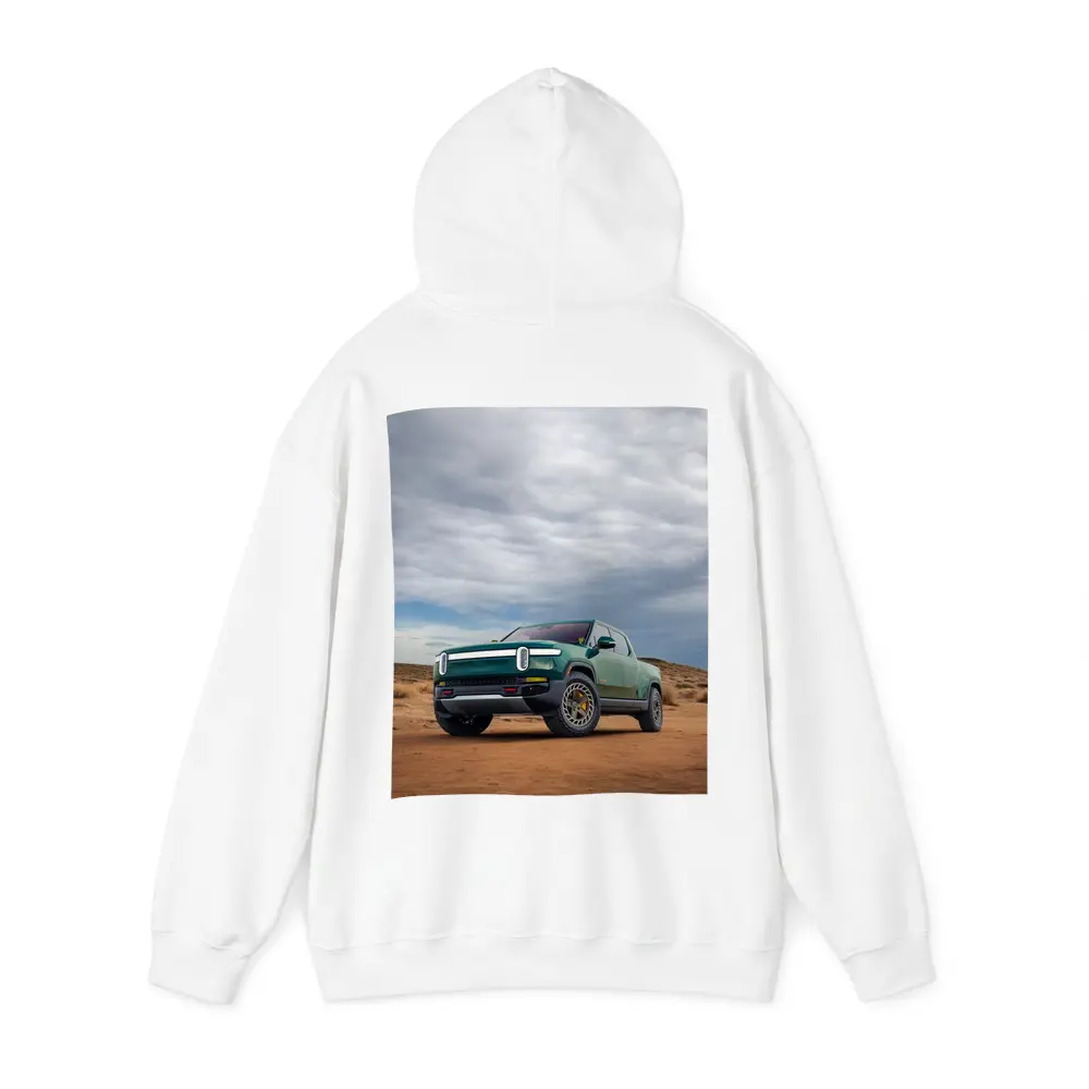 Rivian R1T Green Truck Desert Landscape – Hoodies