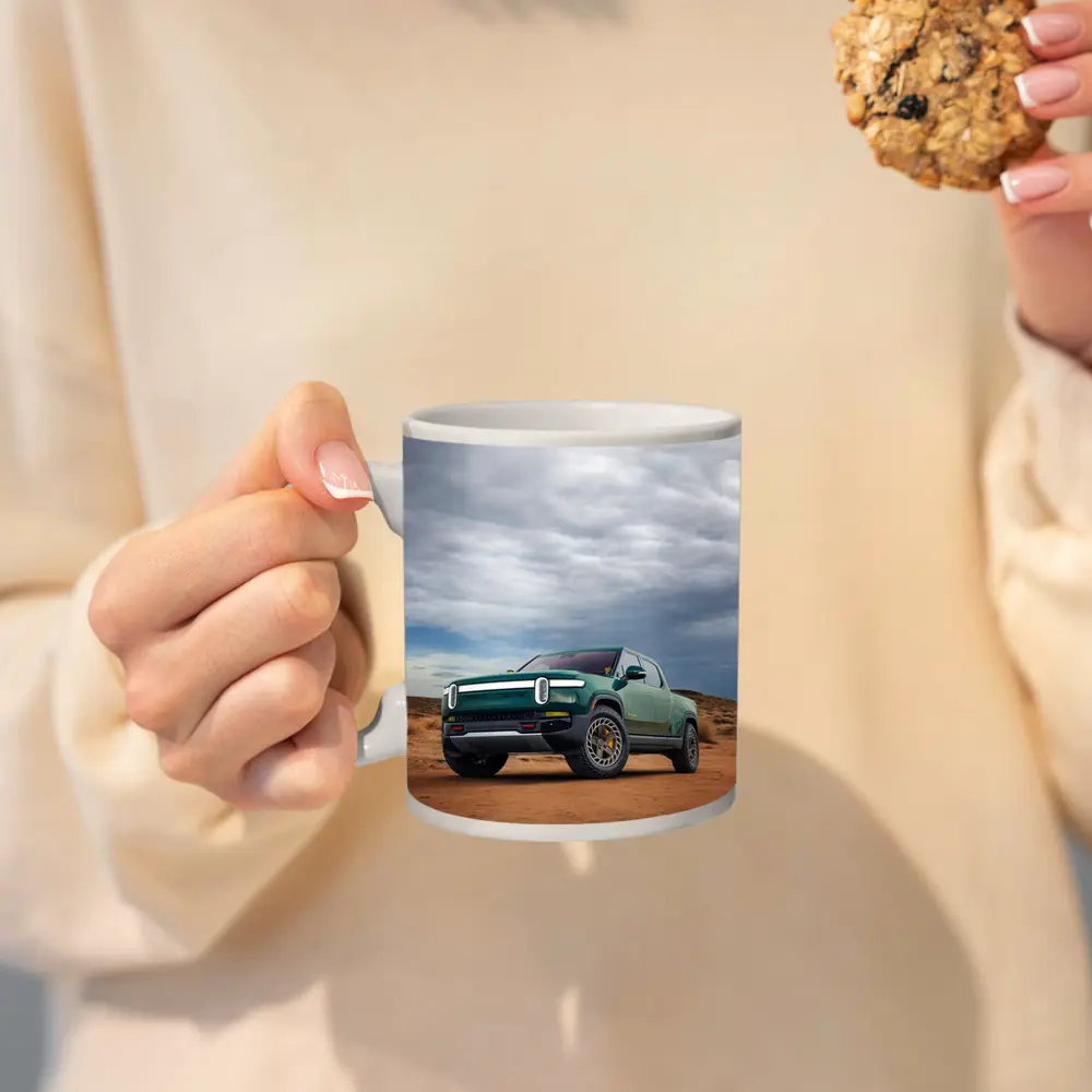 Rivian R1T Green Truck Desert Landscape – Mugs