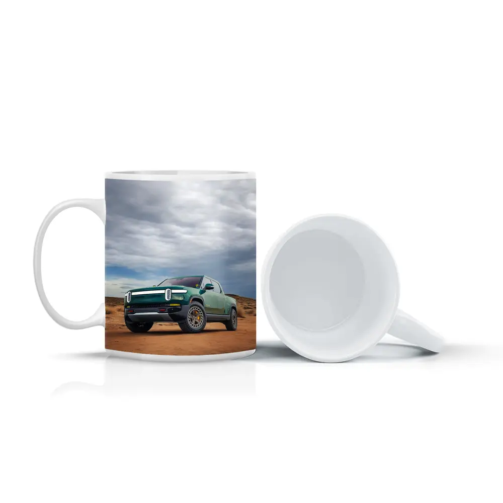 Rivian R1T Green Truck Desert Landscape – Mugs