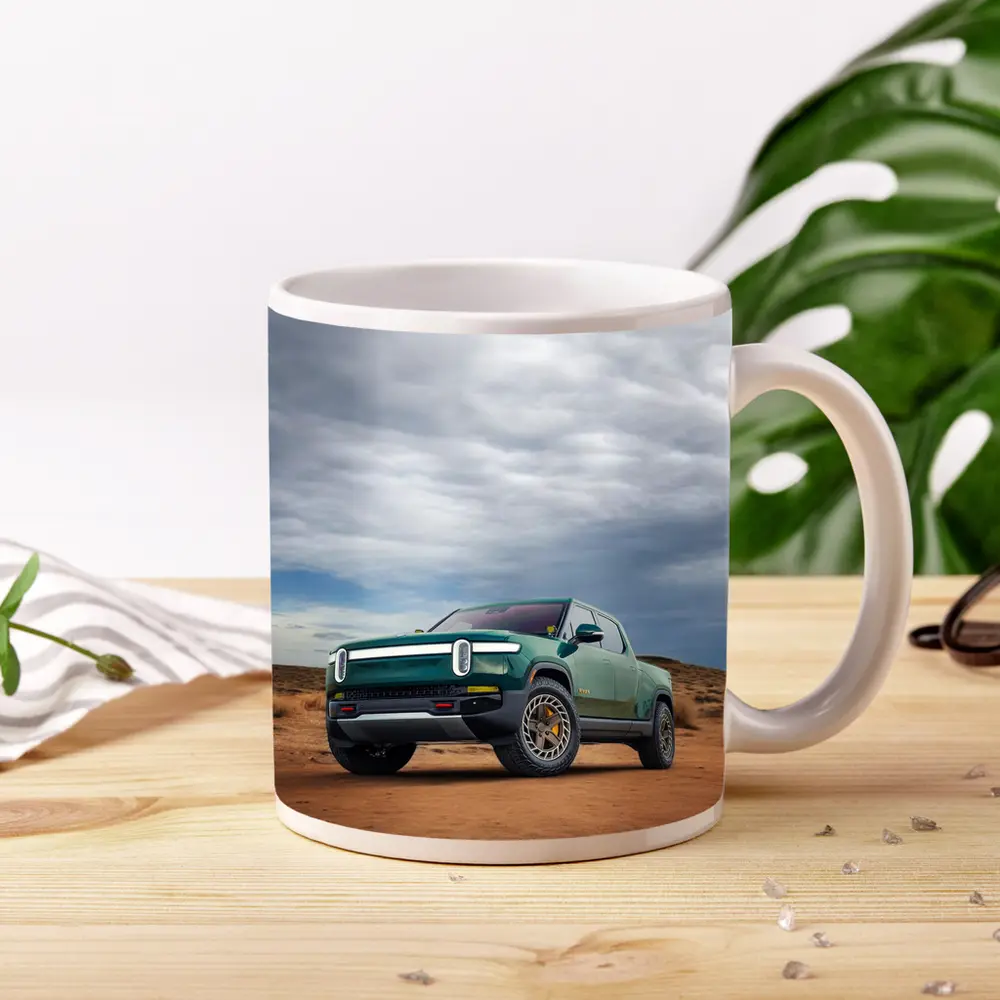 Rivian R1T Green Truck Desert Landscape – Mugs