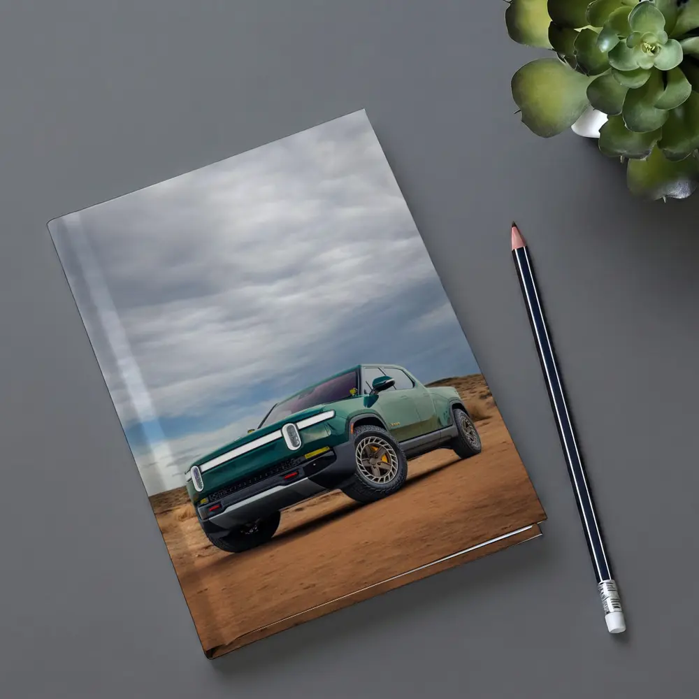 Rivian R1T Green Truck Desert Landscape – Notebooks