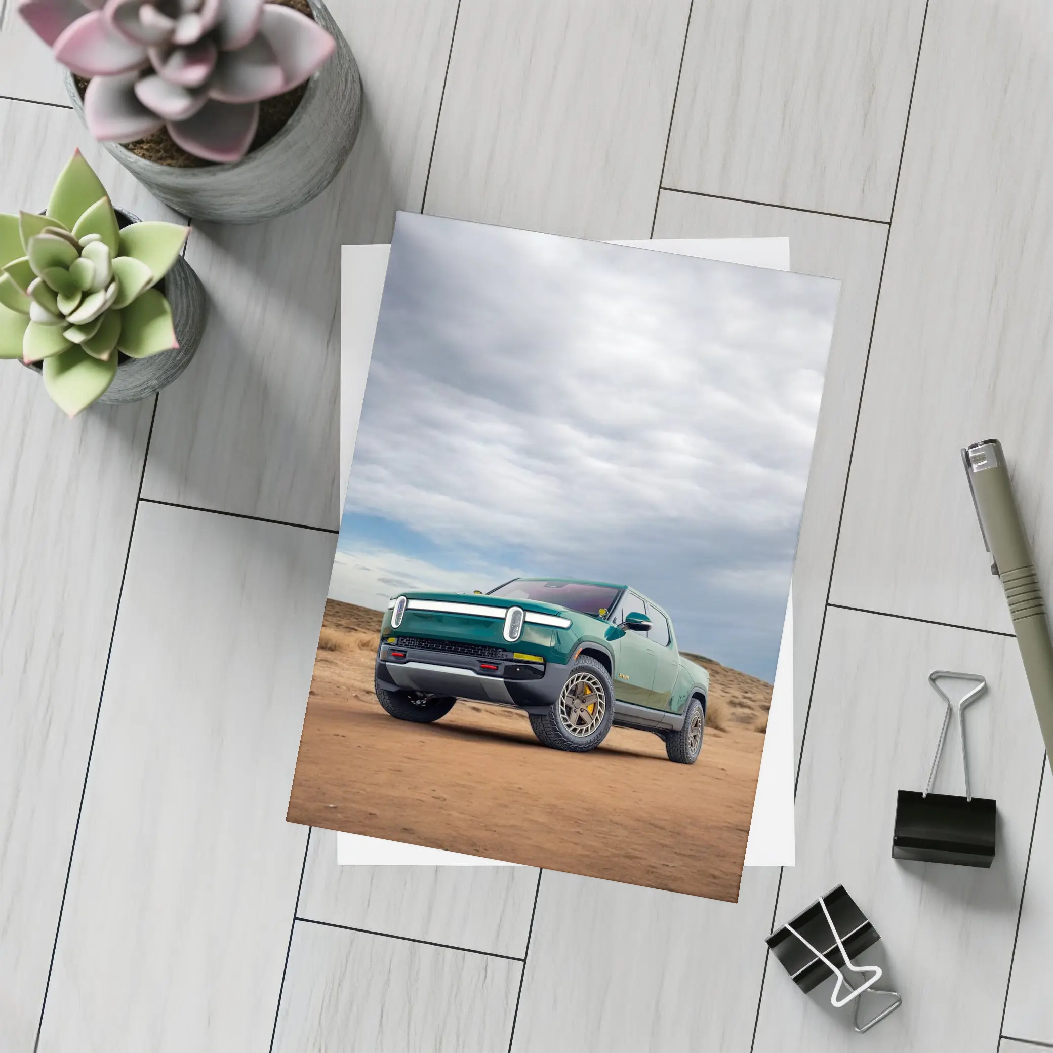 Rivian R1T Green Truck Desert Landscape – Postcards