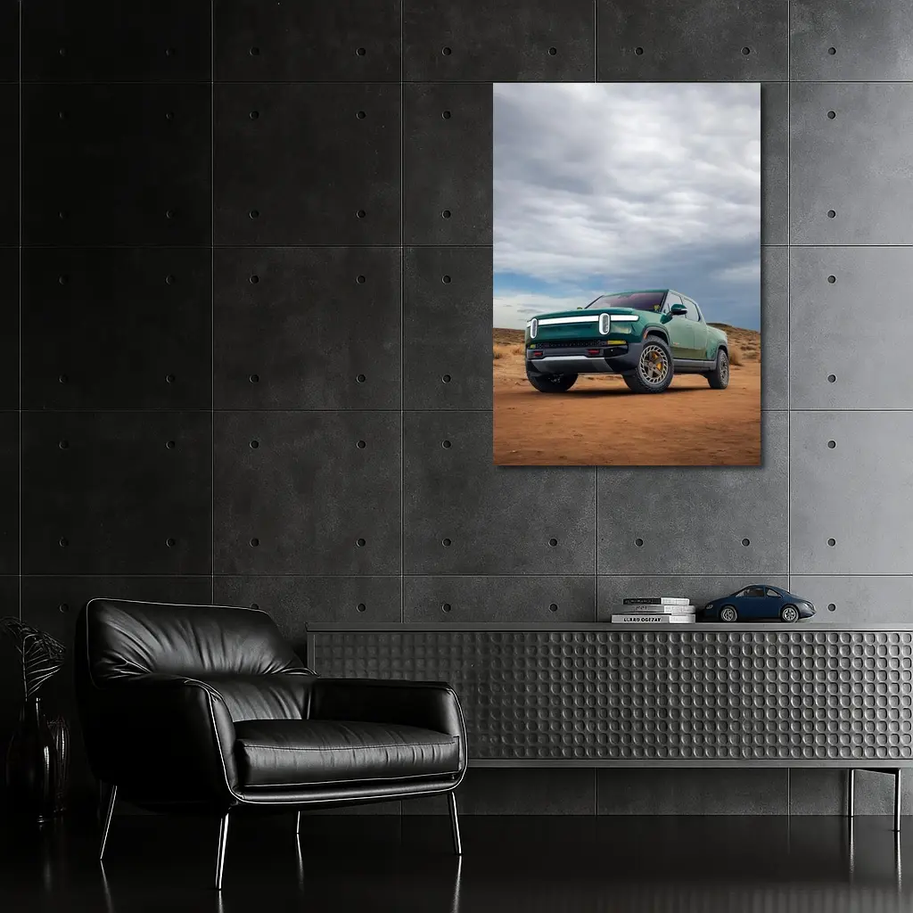 Rivian R1T Green Truck Desert Landscape – Wall Art
