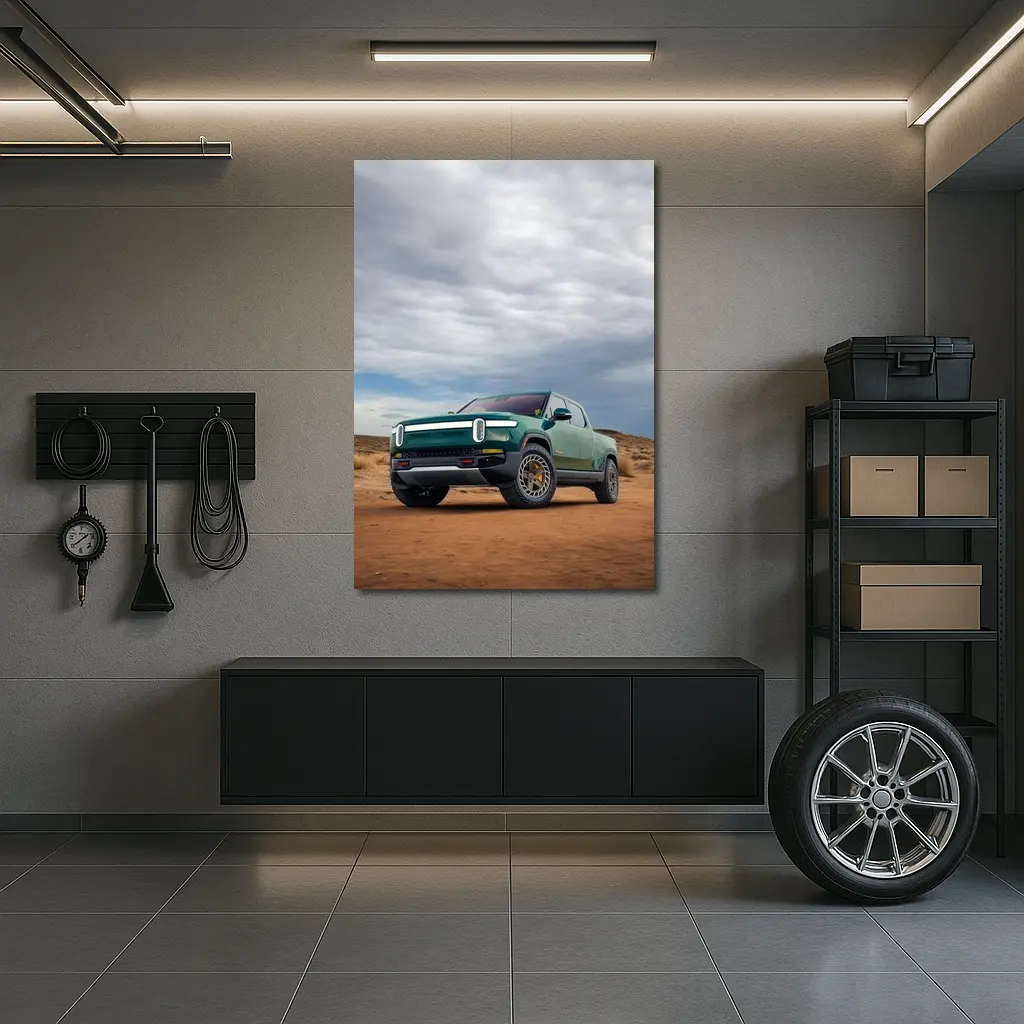 Rivian R1T Green Truck Desert Landscape – Wall Art