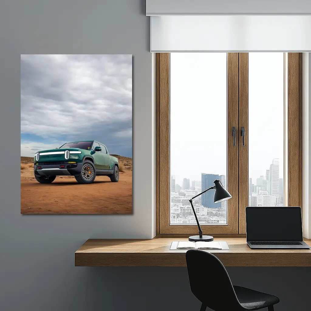 Rivian R1T Green Truck Desert Landscape – Wall Art