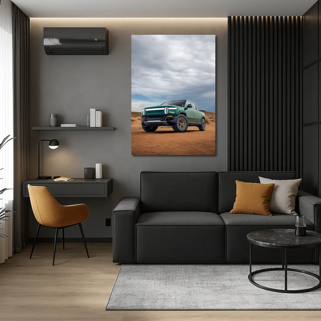 Rivian R1T Green Truck Desert Landscape – Wall Art