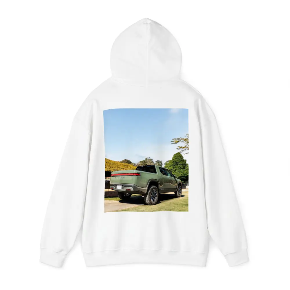Rivian R1T Green Truck Outdoor Park Setting – Hoodies