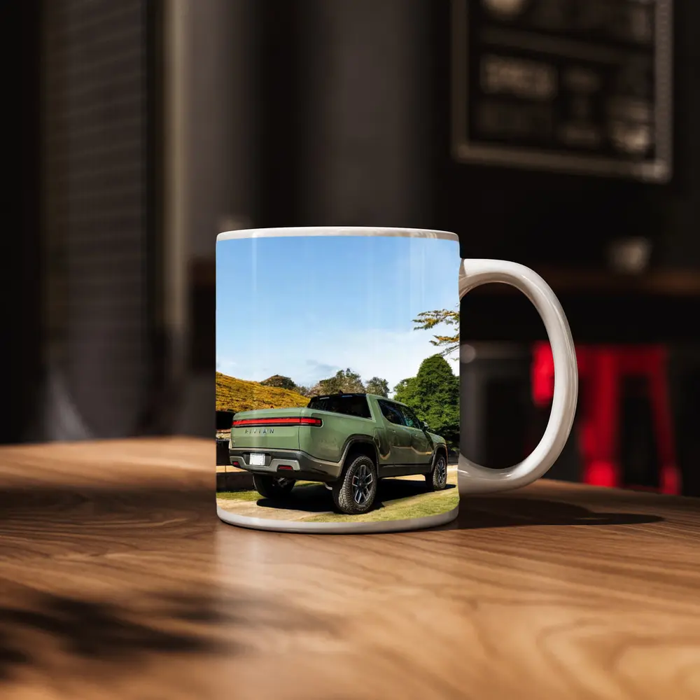 Rivian R1T Green Truck Outdoor Park Setting – Mugs