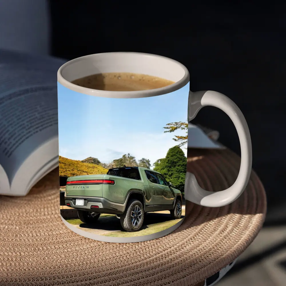 Rivian R1T Green Truck Outdoor Park Setting – Mugs