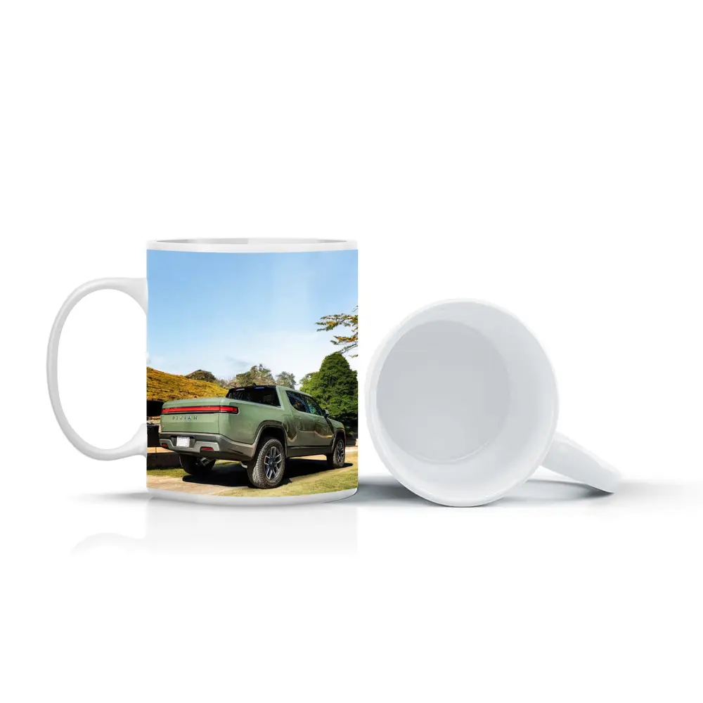 Rivian R1T Green Truck Outdoor Park Setting – Mugs
