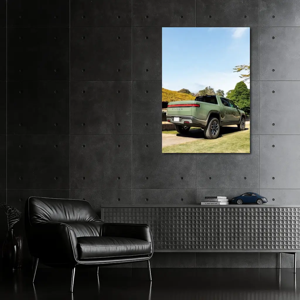 Rivian R1T Green Truck Outdoor Park Setting – Wall Art