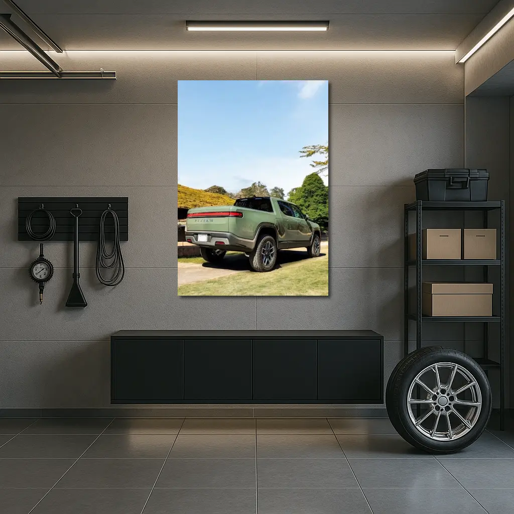 Rivian R1T Green Truck Outdoor Park Setting – Wall Art