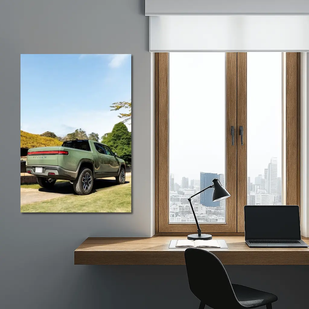 Rivian R1T Green Truck Outdoor Park Setting – Wall Art