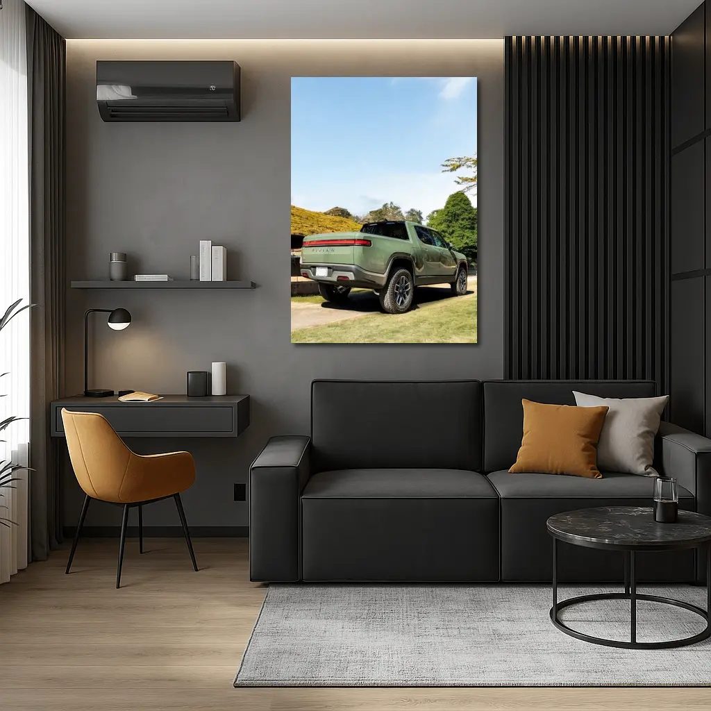 Rivian R1T Green Truck Outdoor Park Setting – Wall Art