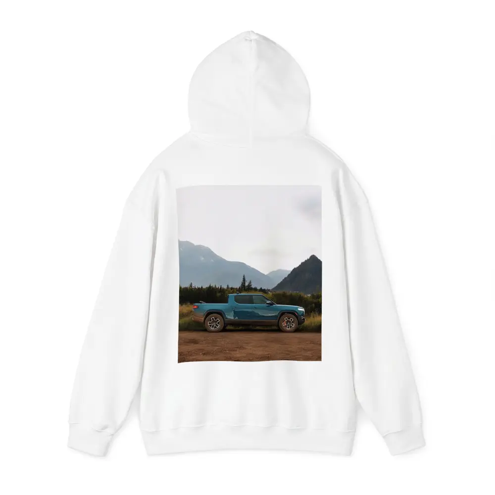 Rivian R1T Truck Mountain Valley Landscape – Hoodies
