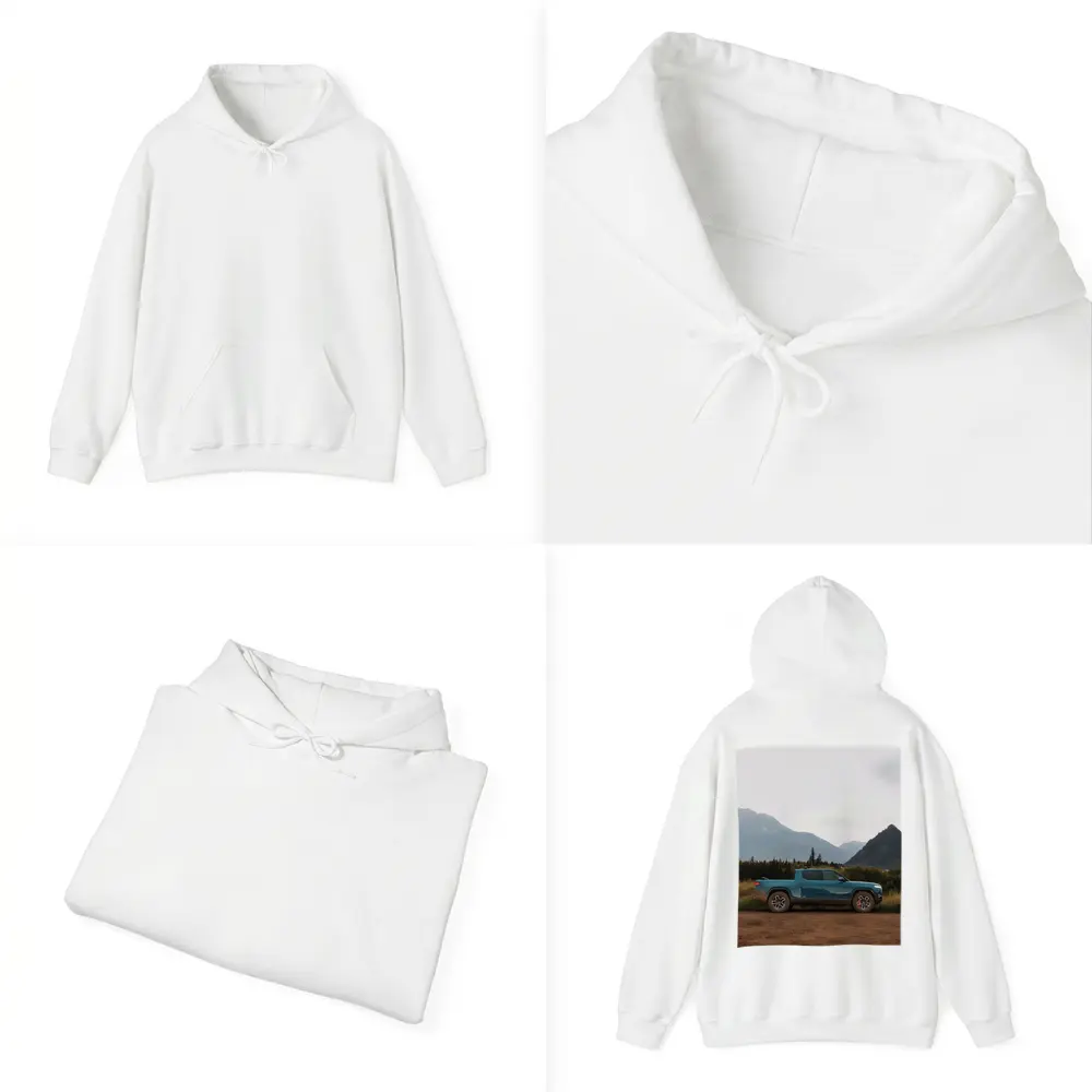 Rivian R1T Truck Mountain Valley Landscape – Hoodies