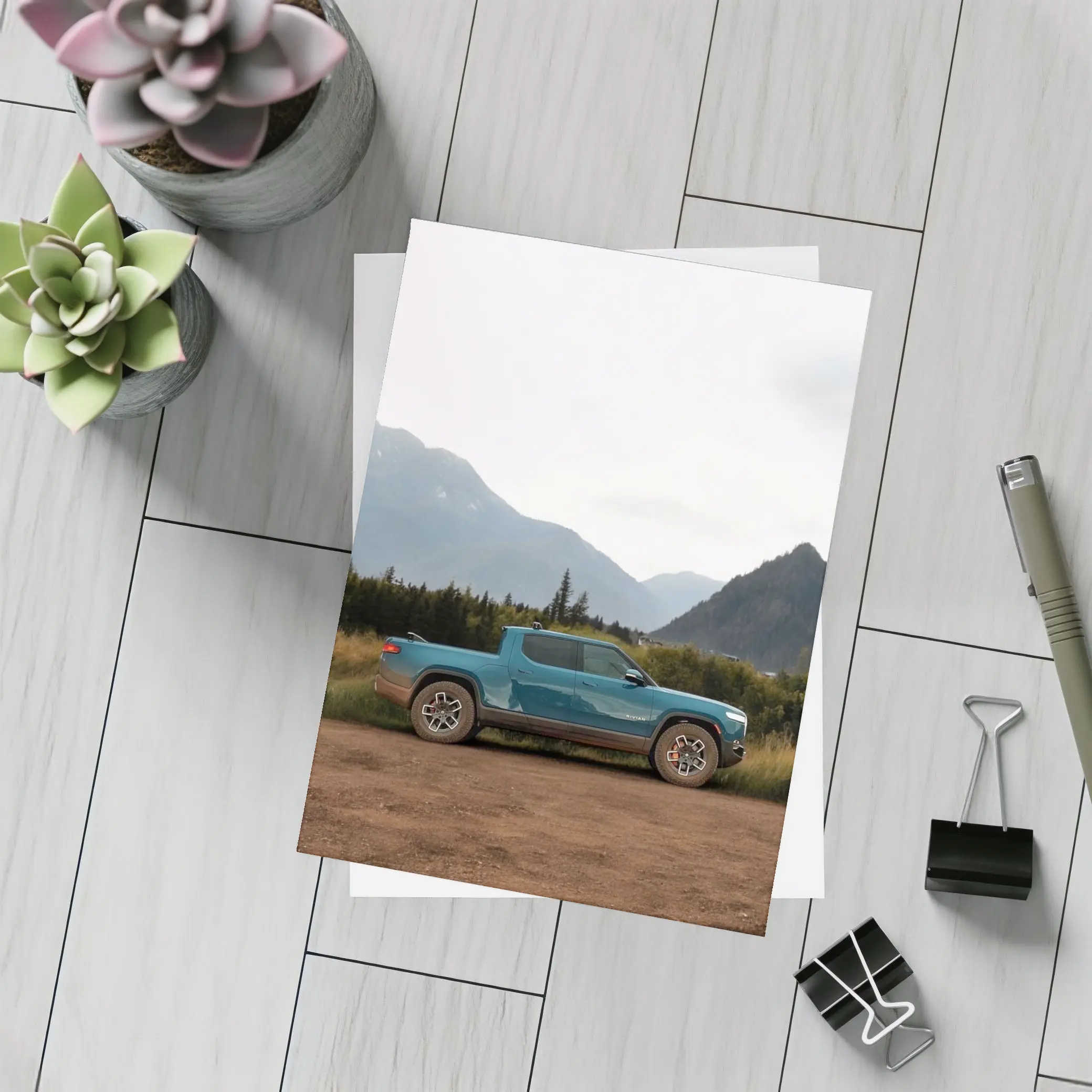 Rivian R1T Truck Mountain Valley Landscape – Postcards