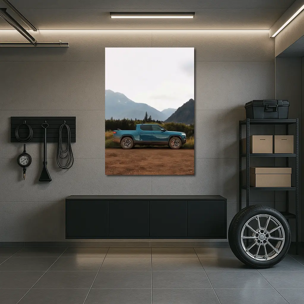 Rivian R1T Truck Mountain Valley Landscape – Wall Art