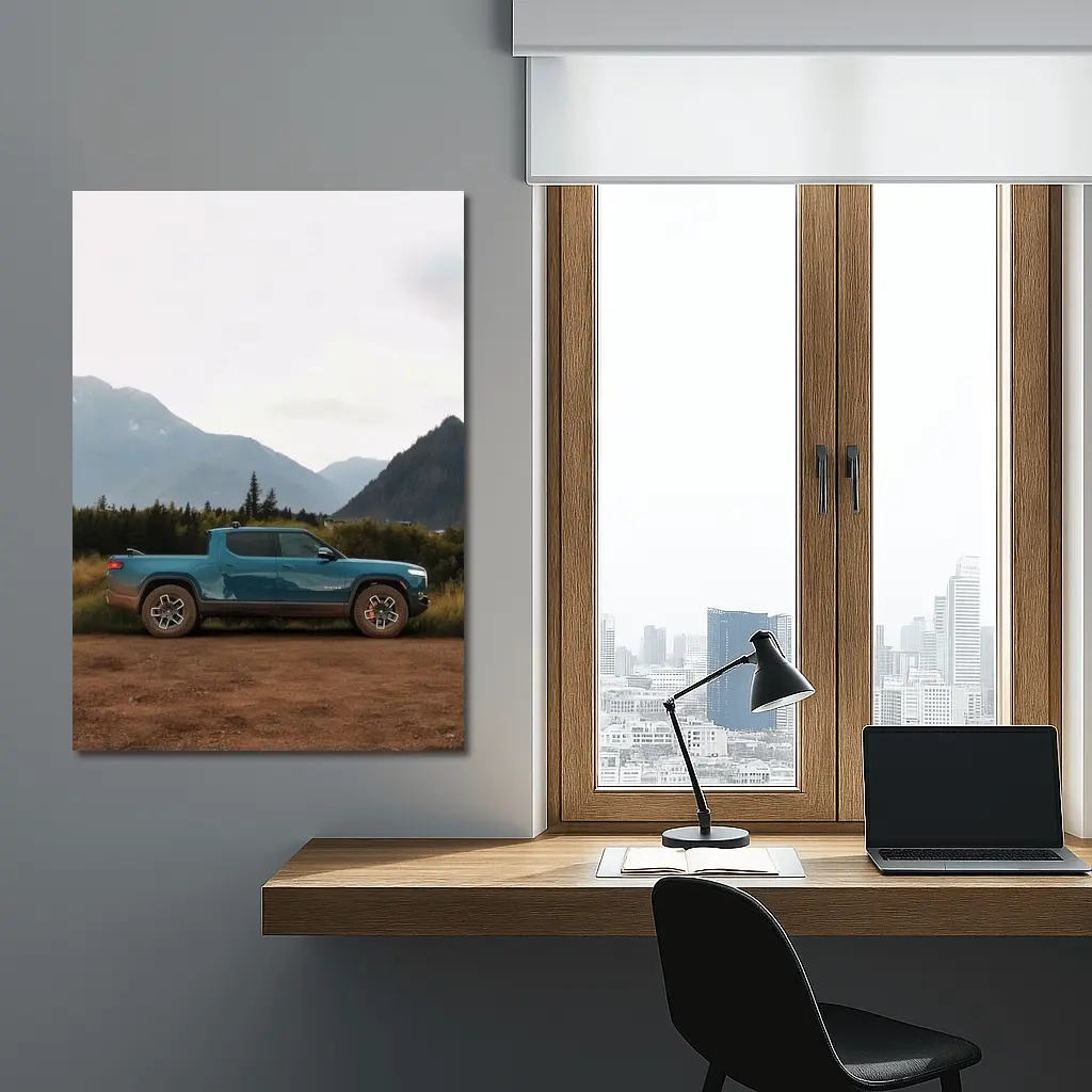 Rivian R1T Truck Mountain Valley Landscape – Wall Art