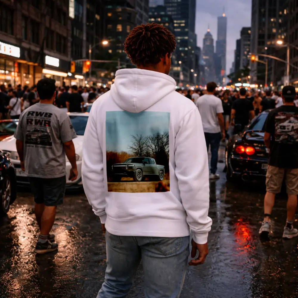 Rivian R1T Truck Autumn Bare Trees – Hoodies