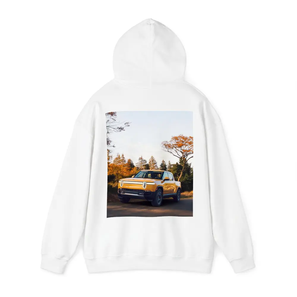 Rivian R1T Electric Truck Autumn Forest Setting – Hoodies