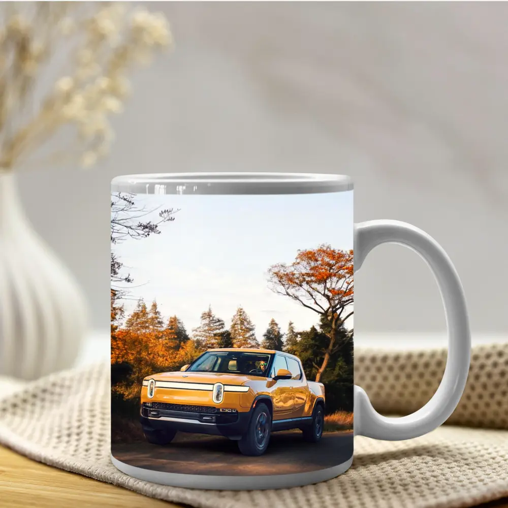 Rivian R1T Electric Truck Autumn Forest Setting – Mugs