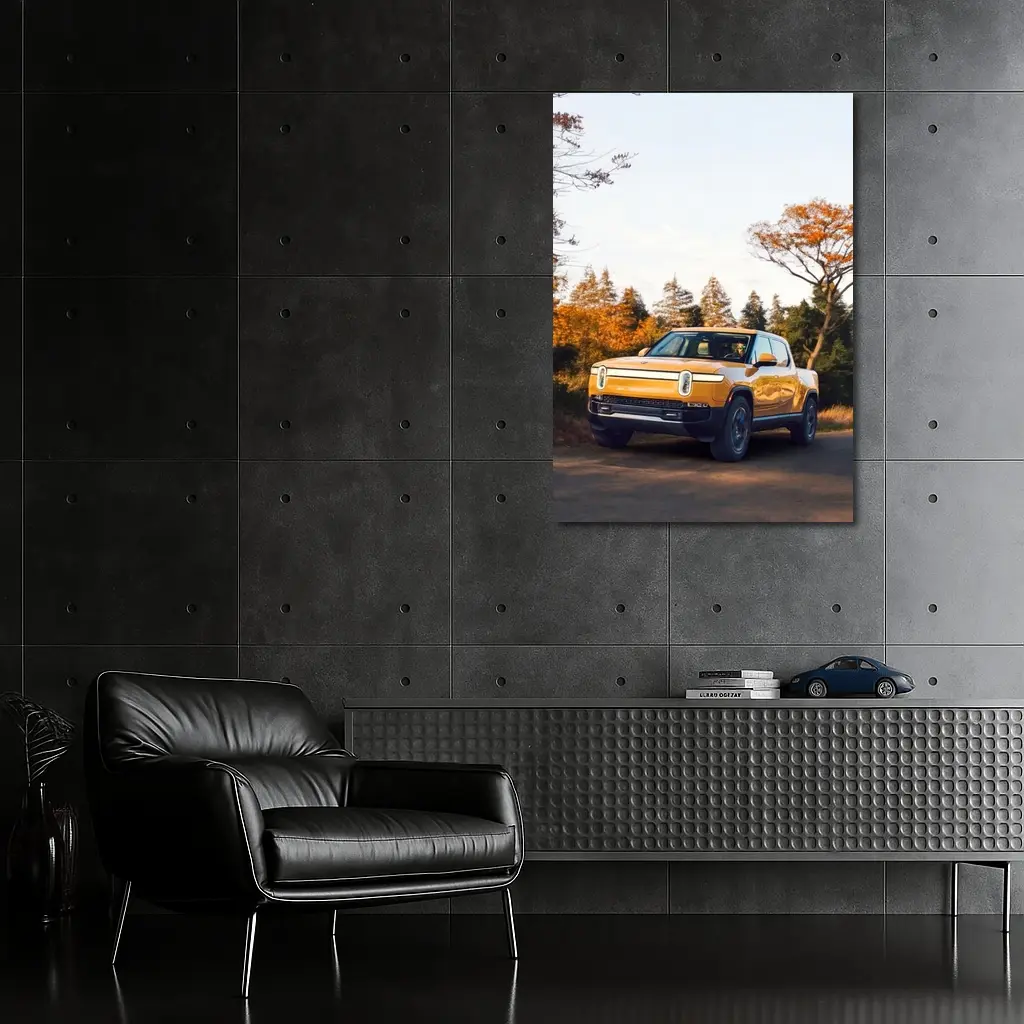 Rivian R1T Electric Truck Autumn Forest Setting – Wall Art
