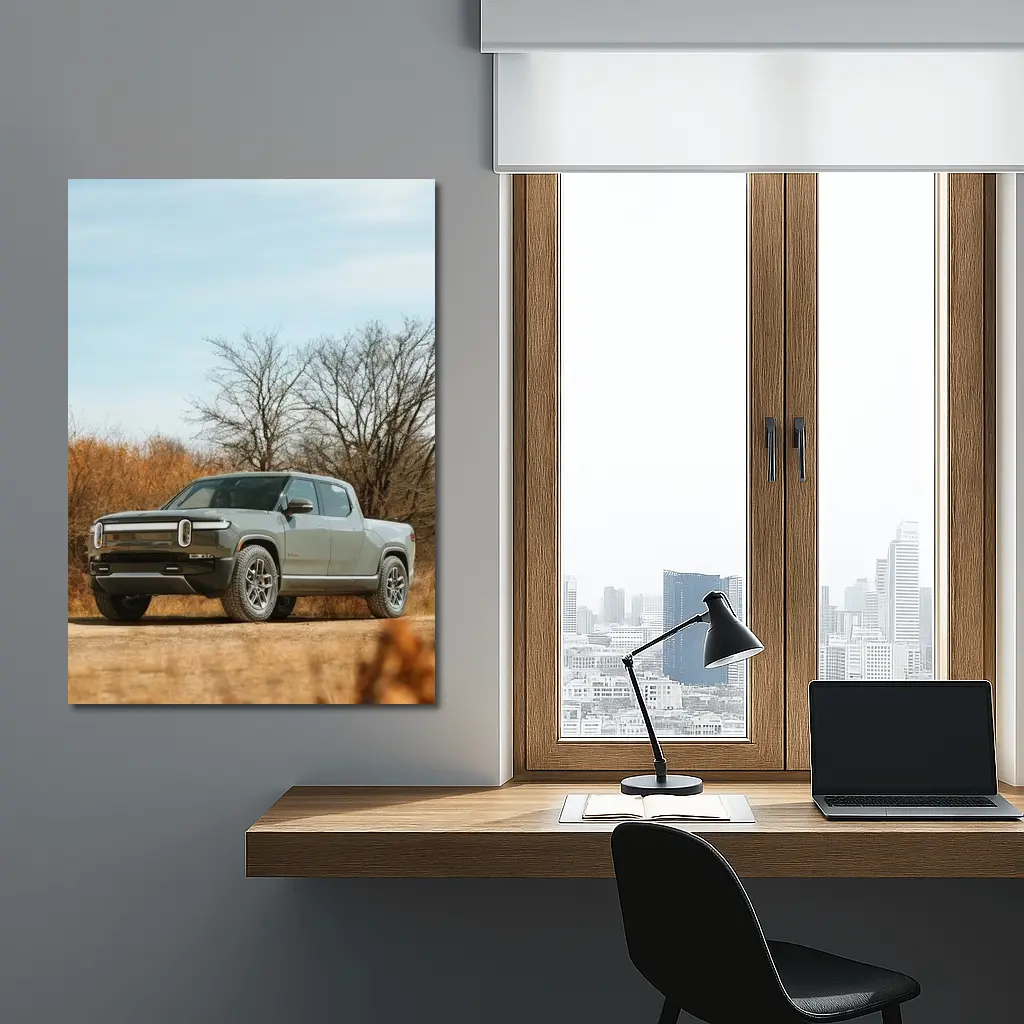 Rivian R1T Truck Autumn Bare Trees – Wall Art