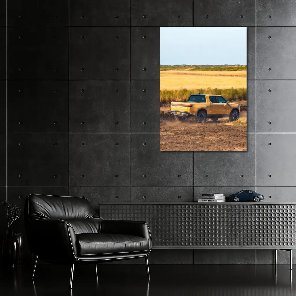 Rivian R1T Truck Dusty Golden Field – Wall Art