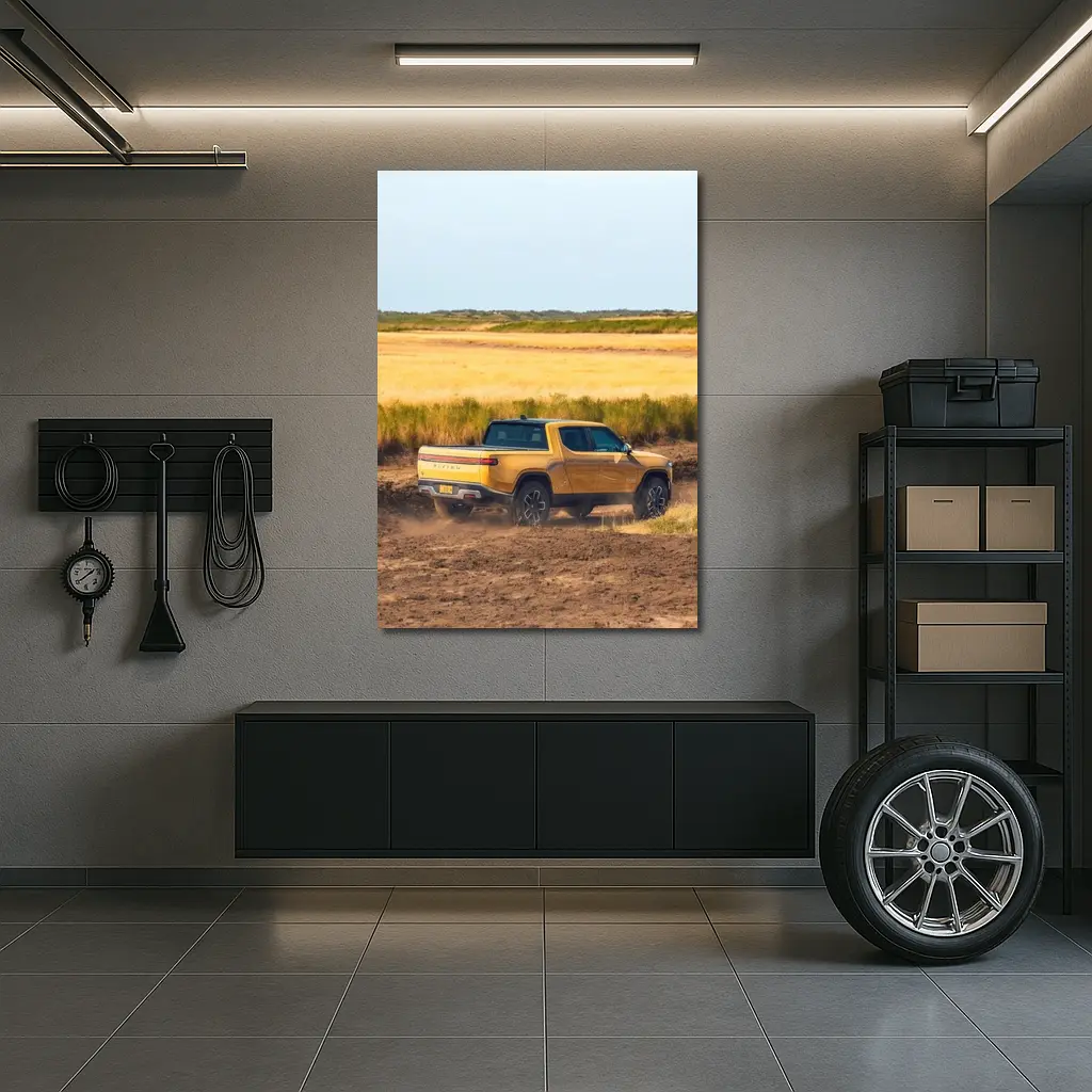 Rivian R1T Truck Dusty Golden Field – Wall Art