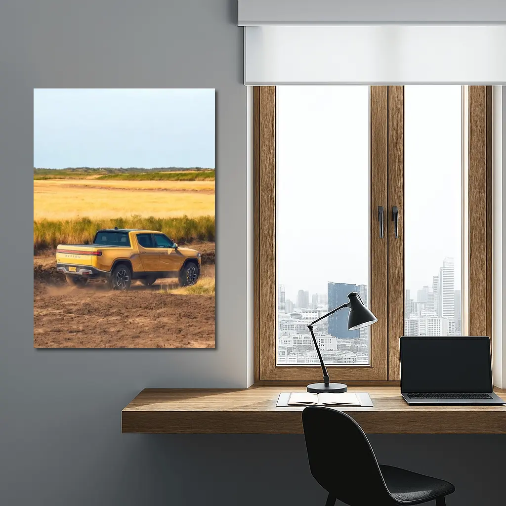 Rivian R1T Truck Dusty Golden Field – Wall Art