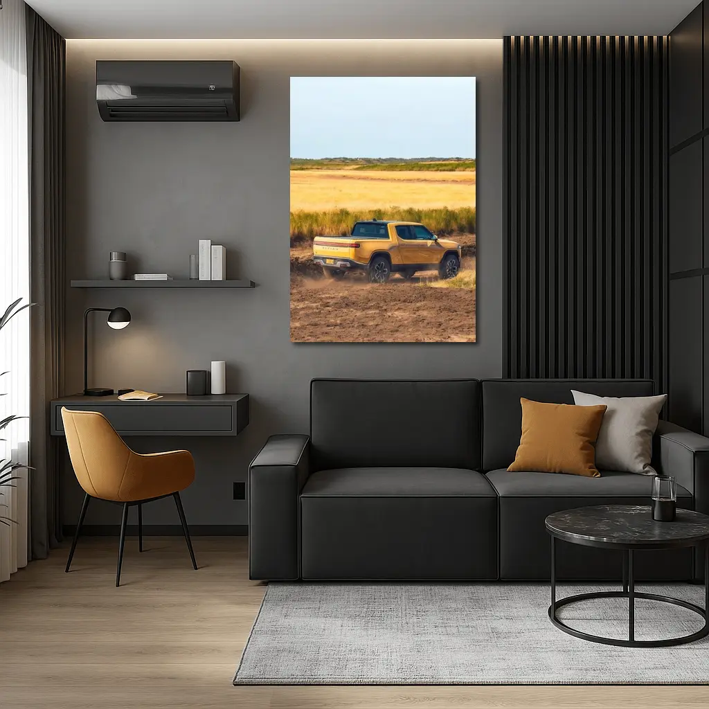 Rivian R1T Truck Dusty Golden Field – Wall Art