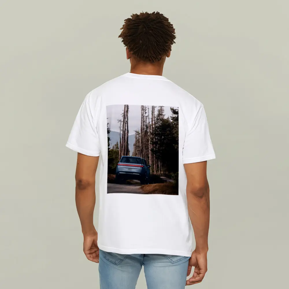 Rivian R1S SUV Winding Forest Mountain Road – T-Shirts