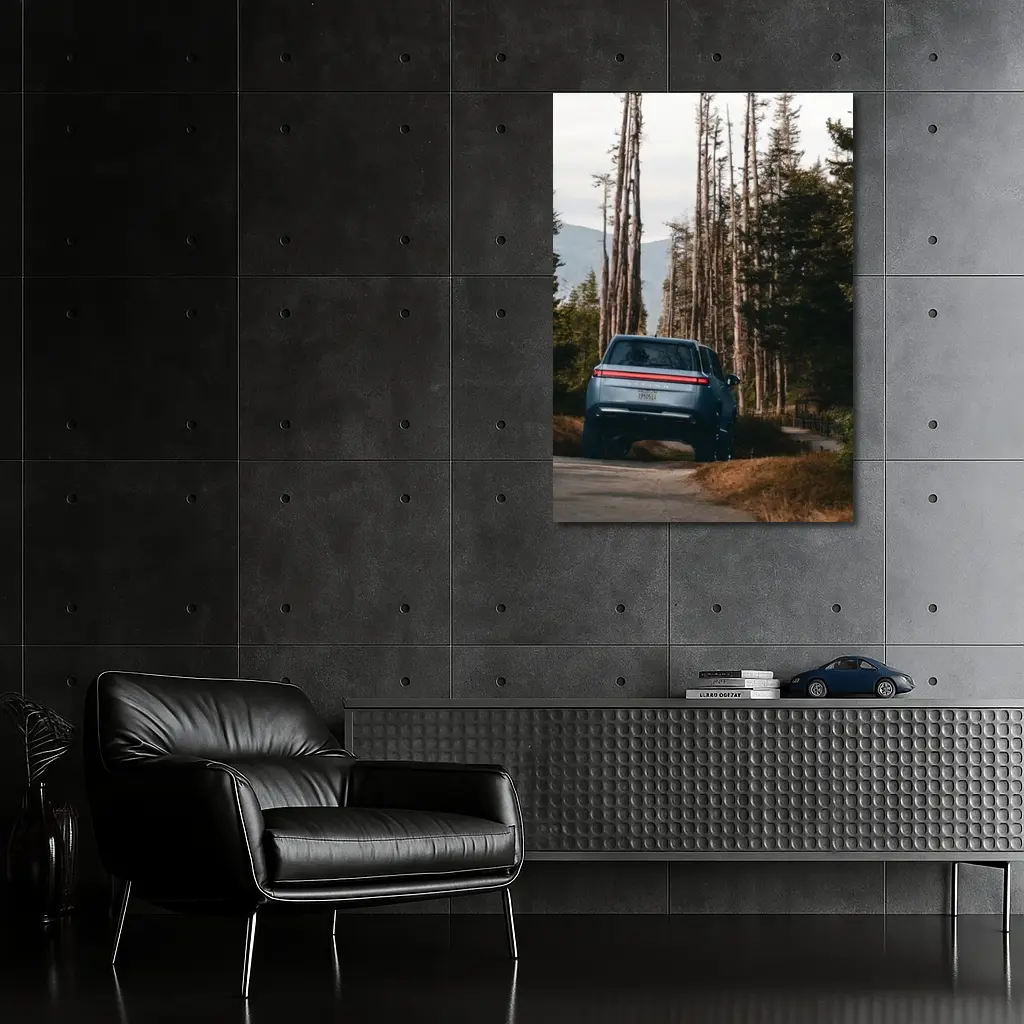 Rivian R1S SUV Winding Forest Mountain Road – Wall Art