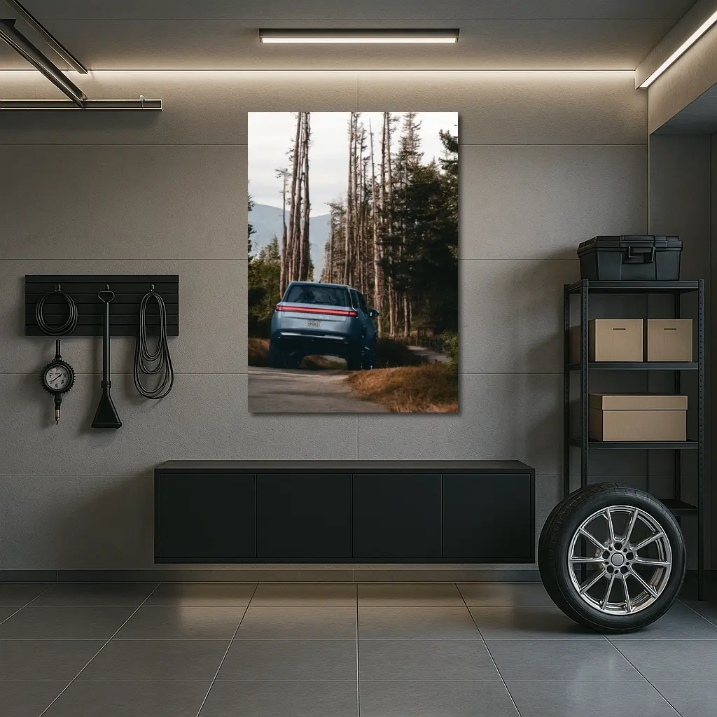 Rivian R1S SUV Winding Forest Mountain Road – Wall Art