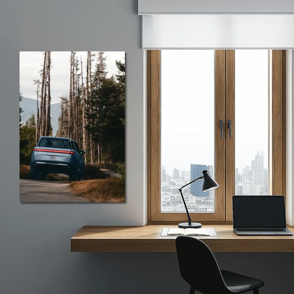 Rivian R1S SUV Winding Forest Mountain Road – Wall Art