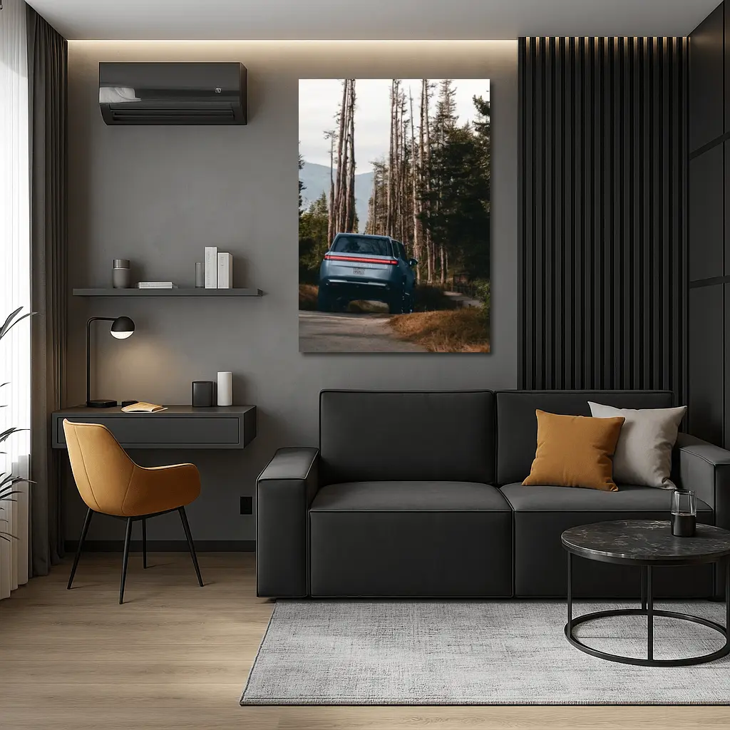 Rivian R1S SUV Winding Forest Mountain Road – Wall Art