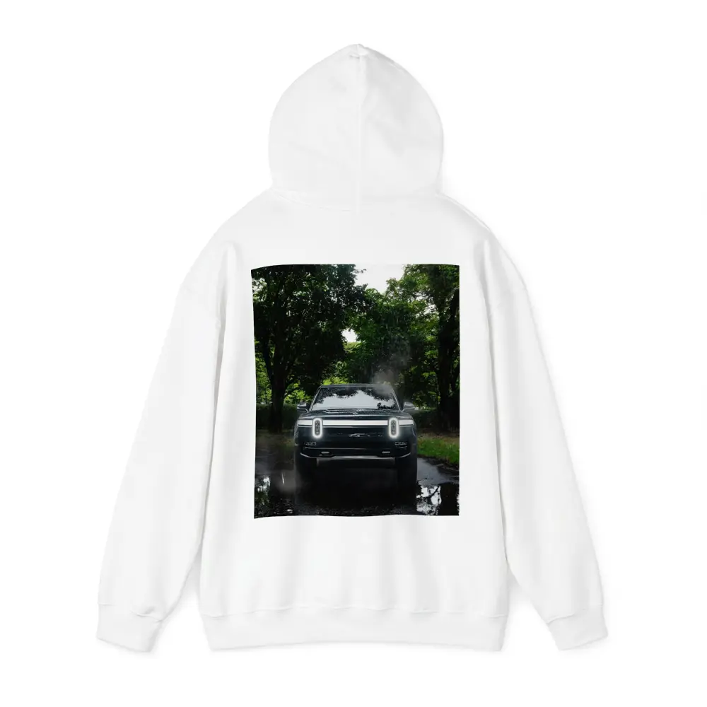 Rivian R1T Truck Rainy Forest Road – Hoodies