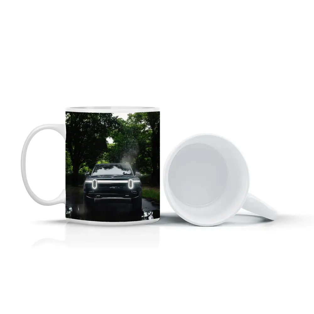 Rivian R1T Truck Rainy Forest Road – Mugs