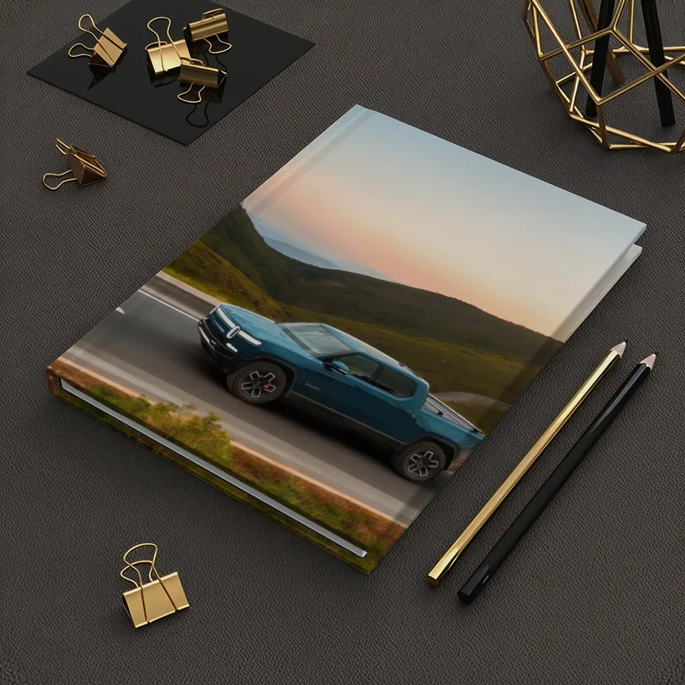Rivian R1T Truck Rolling Through Mountain Valley – Notebooks
