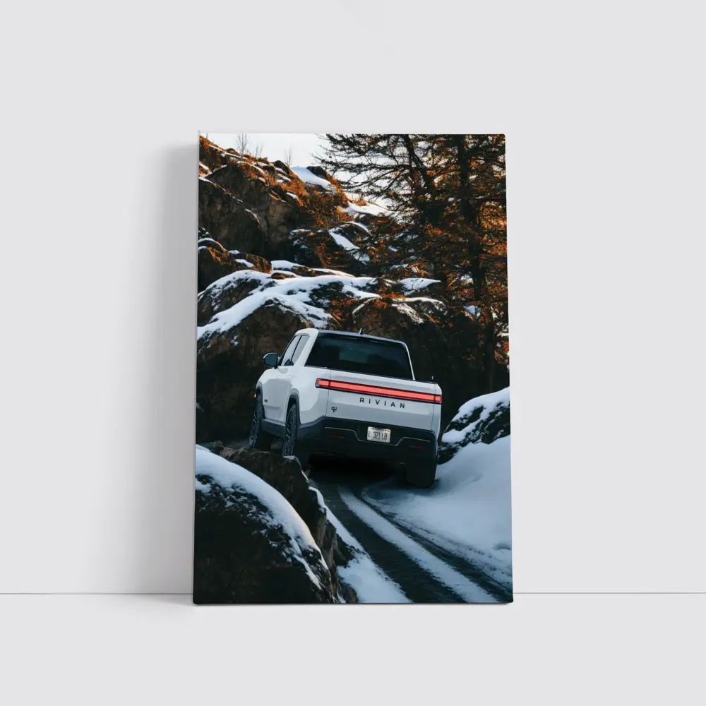 Rivian R1T Truck Snowy Mountain Trail – Wall Art