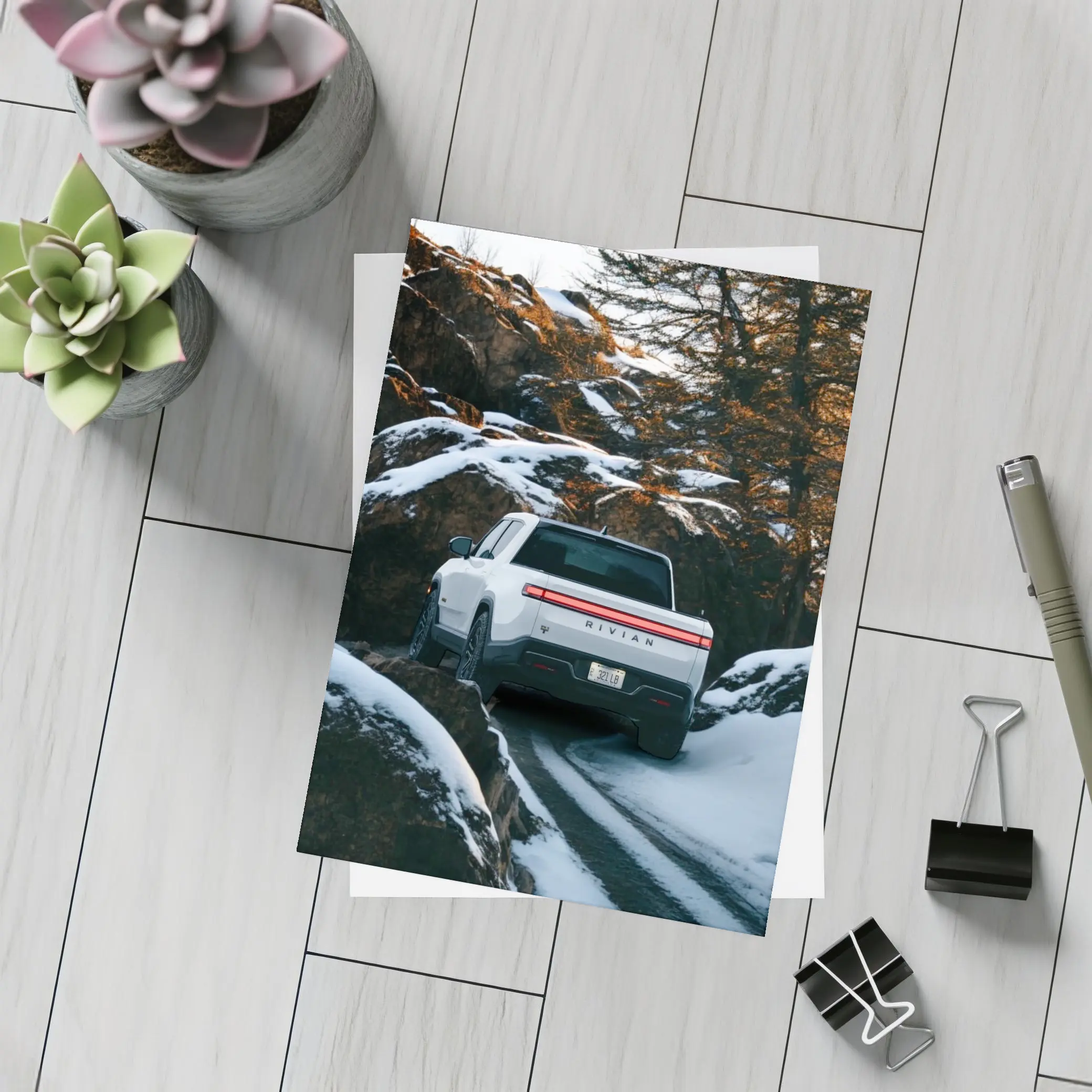 Rivian R1T Truck Snowy Mountain Trail – Postcards