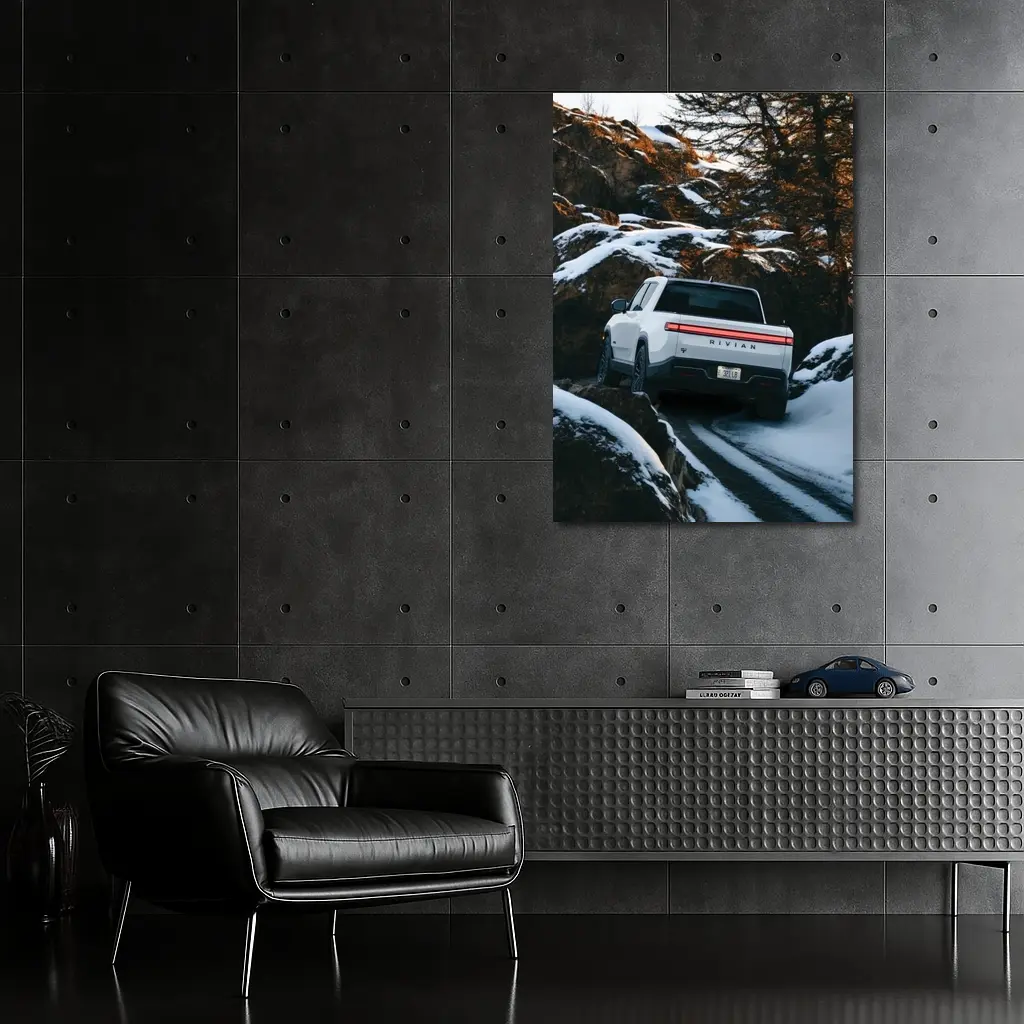 Rivian R1T Truck Snowy Mountain Trail – Wall Art