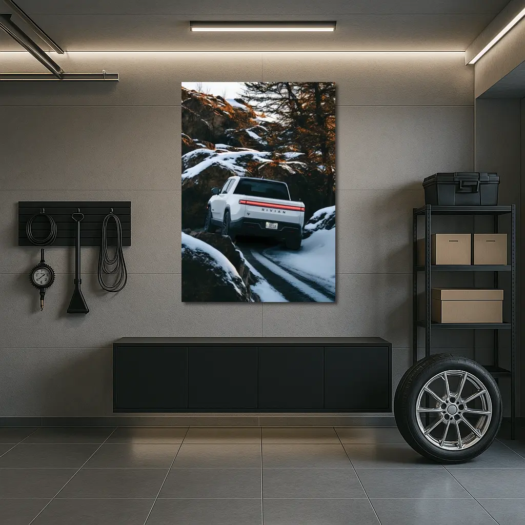 Rivian R1T Truck Snowy Mountain Trail – Wall Art