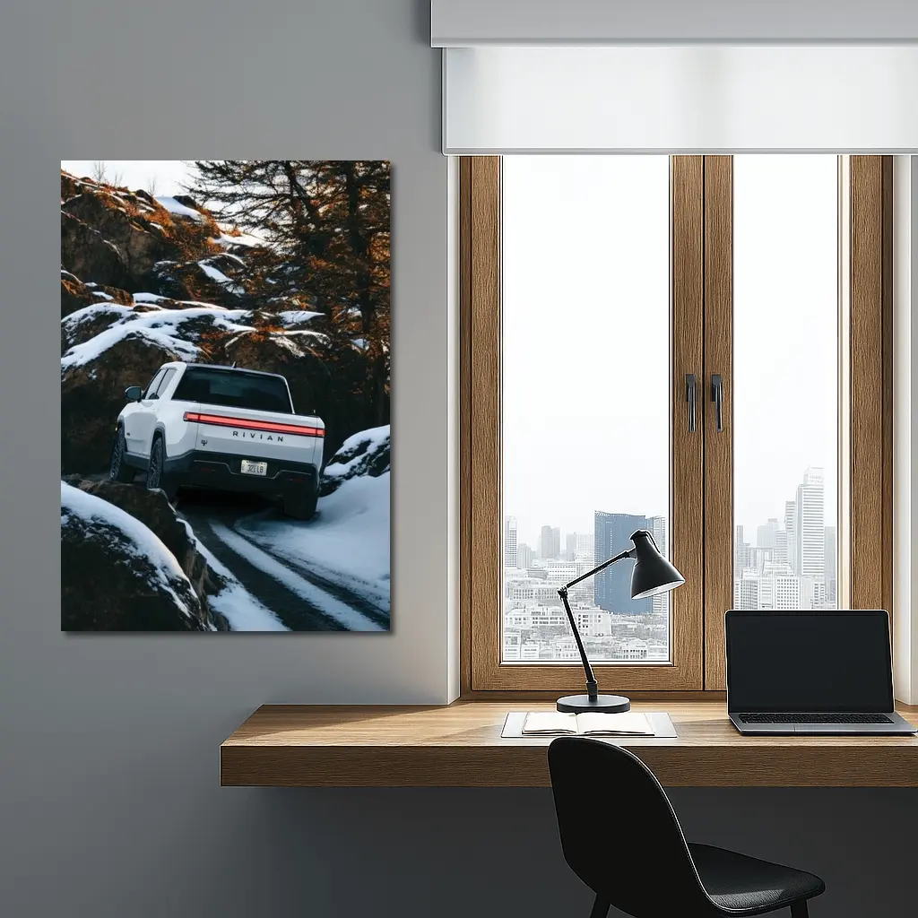 Rivian R1T Truck Snowy Mountain Trail – Wall Art