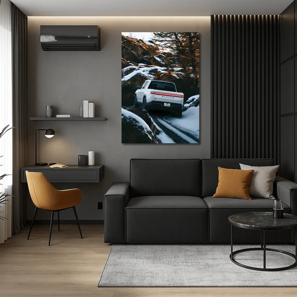 Rivian R1T Truck Snowy Mountain Trail – Wall Art