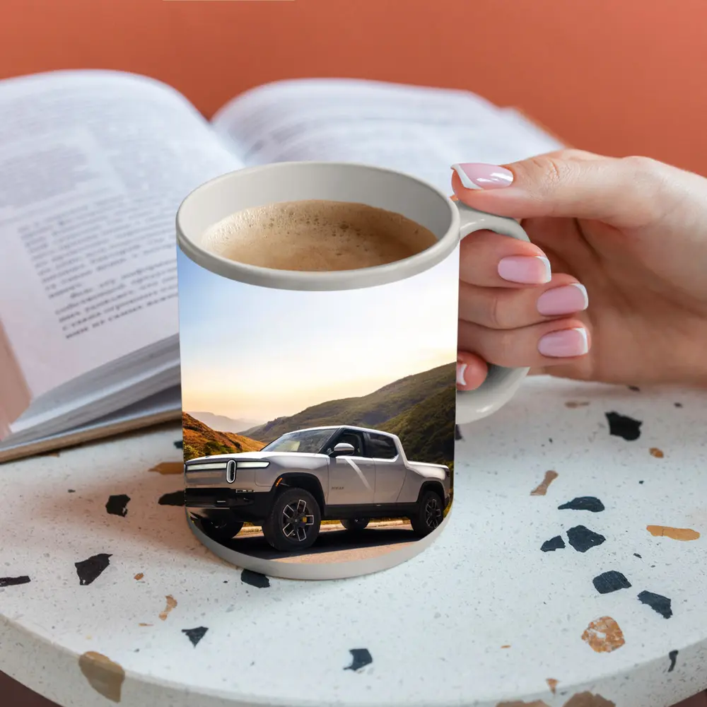 Rivian R1T Electric Truck Mountain Highway Sunrise – Mugs
