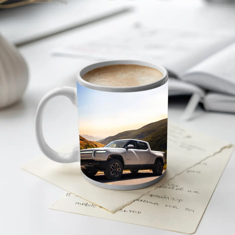 Rivian R1T Electric Truck Mountain Highway Sunrise – Mugs